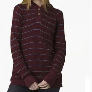 Prana Milani Tunic Maroon Stripe Hooded Sweater Womens S